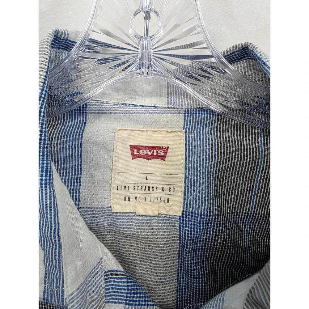 Levi Strauss Mens Blue Plaid Short Sleeve Pearl‎ Snap Western Shirt L 3LYSW5952